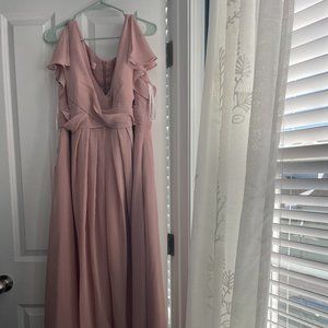 A-Line V-neck Floor-Length Chiffon Bridesmaid Dress w/ Cascading Ruffles Pocket